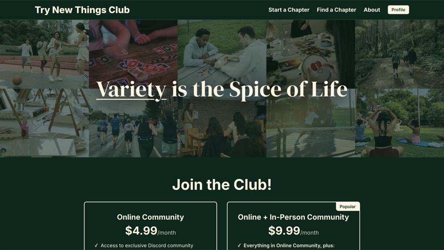 Try New Things Club website